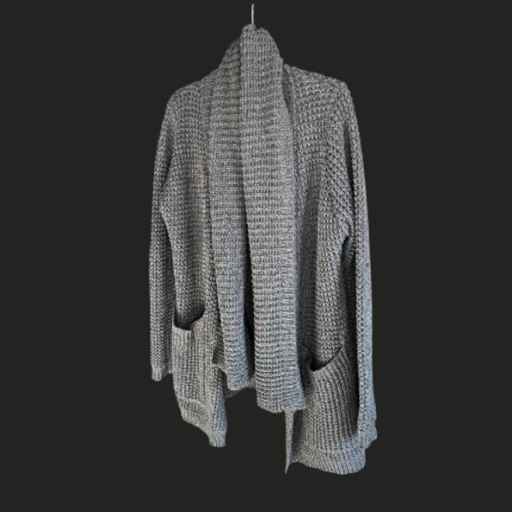 LINE Chunky Knit Cotton‎ Sweater Cardigan Purple Gray L - Picture 2 of 9